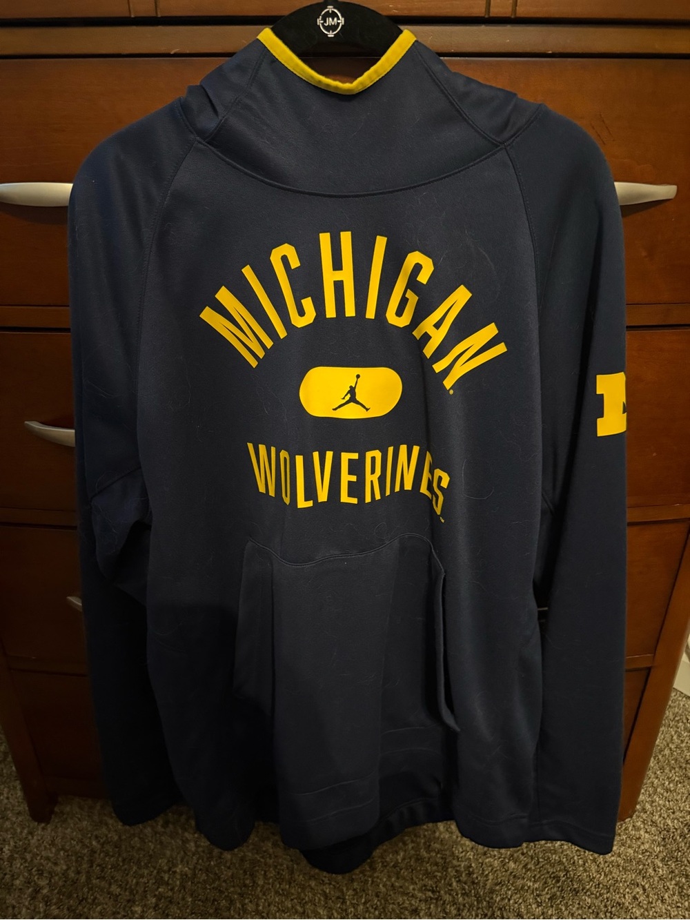 Jordan Navy and Yellow Pullover Hoodie with Jumpman Logo